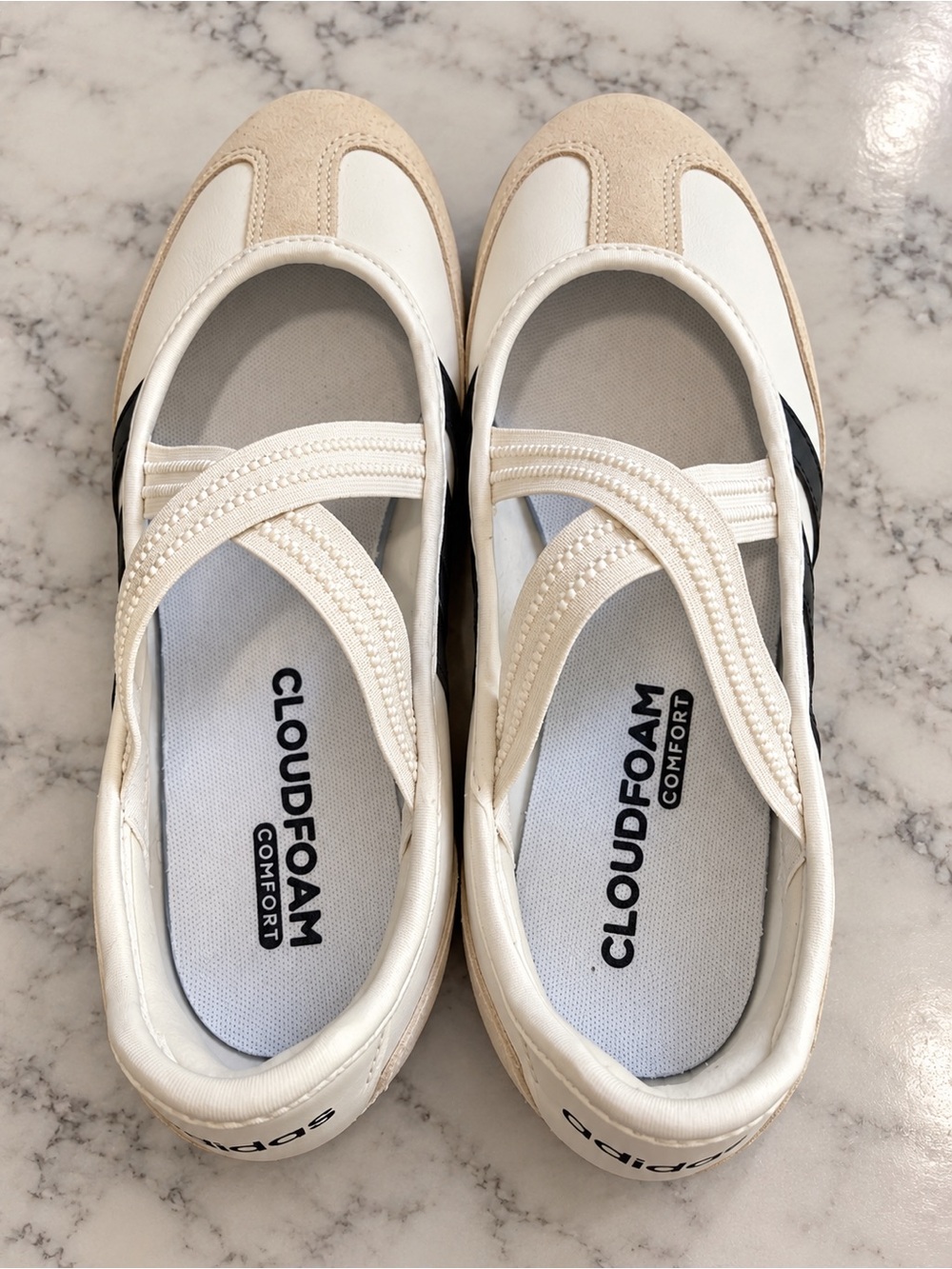 adidas Cloudfoam Women’s Cross-Strap Flats - White & Beige